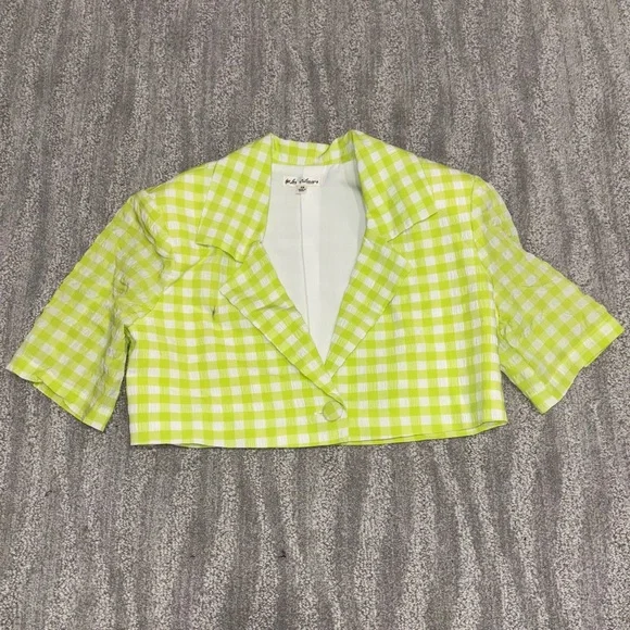 For Love & Lemons Maureen Blazer Crop Top Green White Boho Women’s Sz XS FLAW - Picture 2 of 7